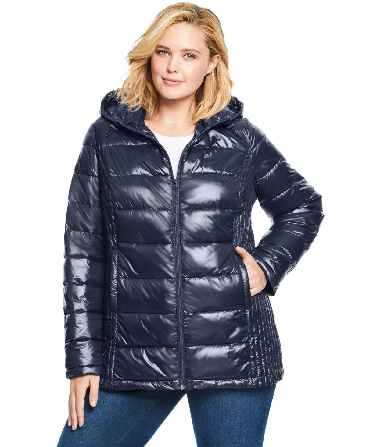 Woman Within Women's Plus Size Packable Puffer Jacket - Navy | Macy's