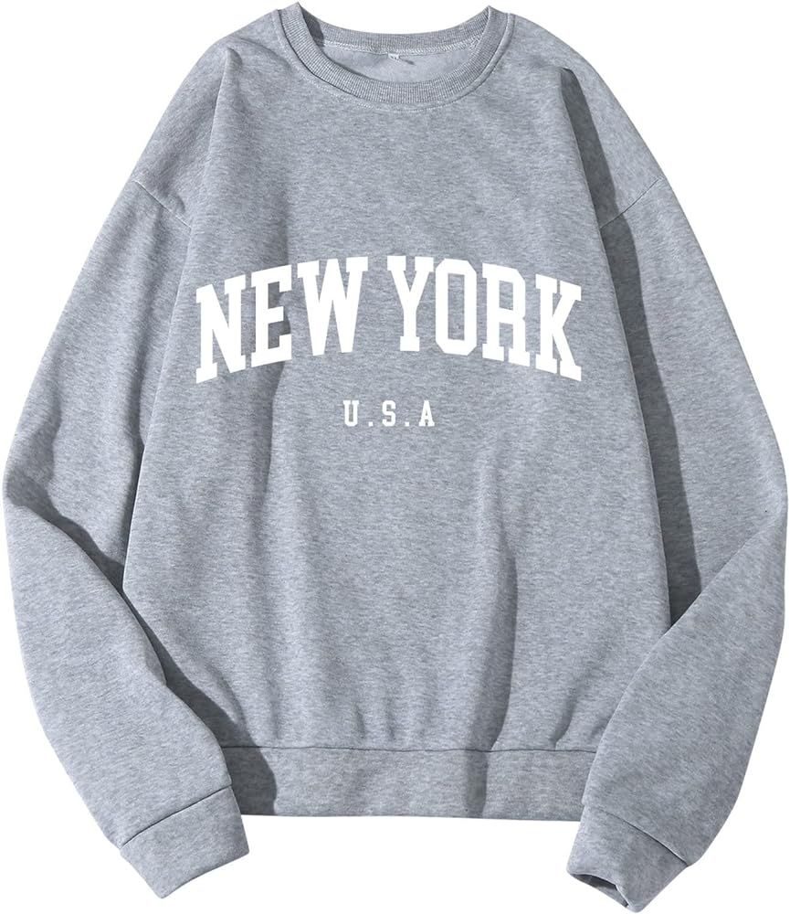 Sporty Solid New York U.S.A Country Sweatshirts Crew Neck Long Sleeve Western Sweaters Pullover S... | Amazon (US)