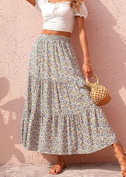KIRUNDO Maxi Skirts for Women 2026 Summer Boho Floral High Waist Casual Flowy Long Skirt Beach Va... | Amazon (US)