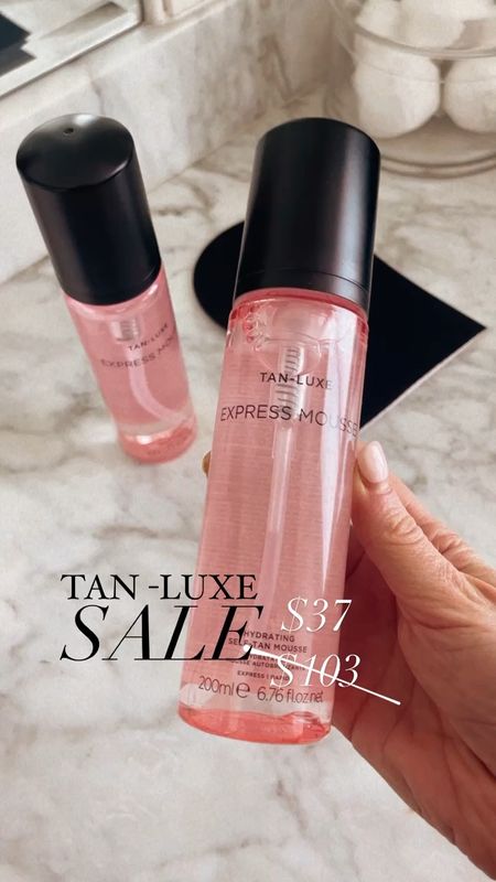 Major sale in tan luxe express mousse // : use code/ LTKXHSN- $10 off orders of $20+ (new customers) 

gives a flawless, sun-kissed glow in as little as 60 minutes, a medium tan in just two hours or a deep bronze after three. A skincare blend of Vitamin C, Beta Glucan & Hyaluronic Acid smooth and brighten while deeply hydrating across multiple layers of skin for up to 48 hrs.
