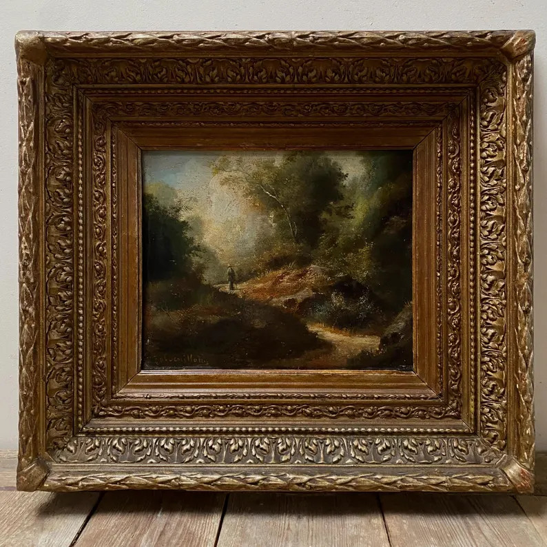 19th Century Moody Landscape Oil Painting, 1800s Dutch Country Oil Painting, Antique Person Hikin... | Etsy (US)