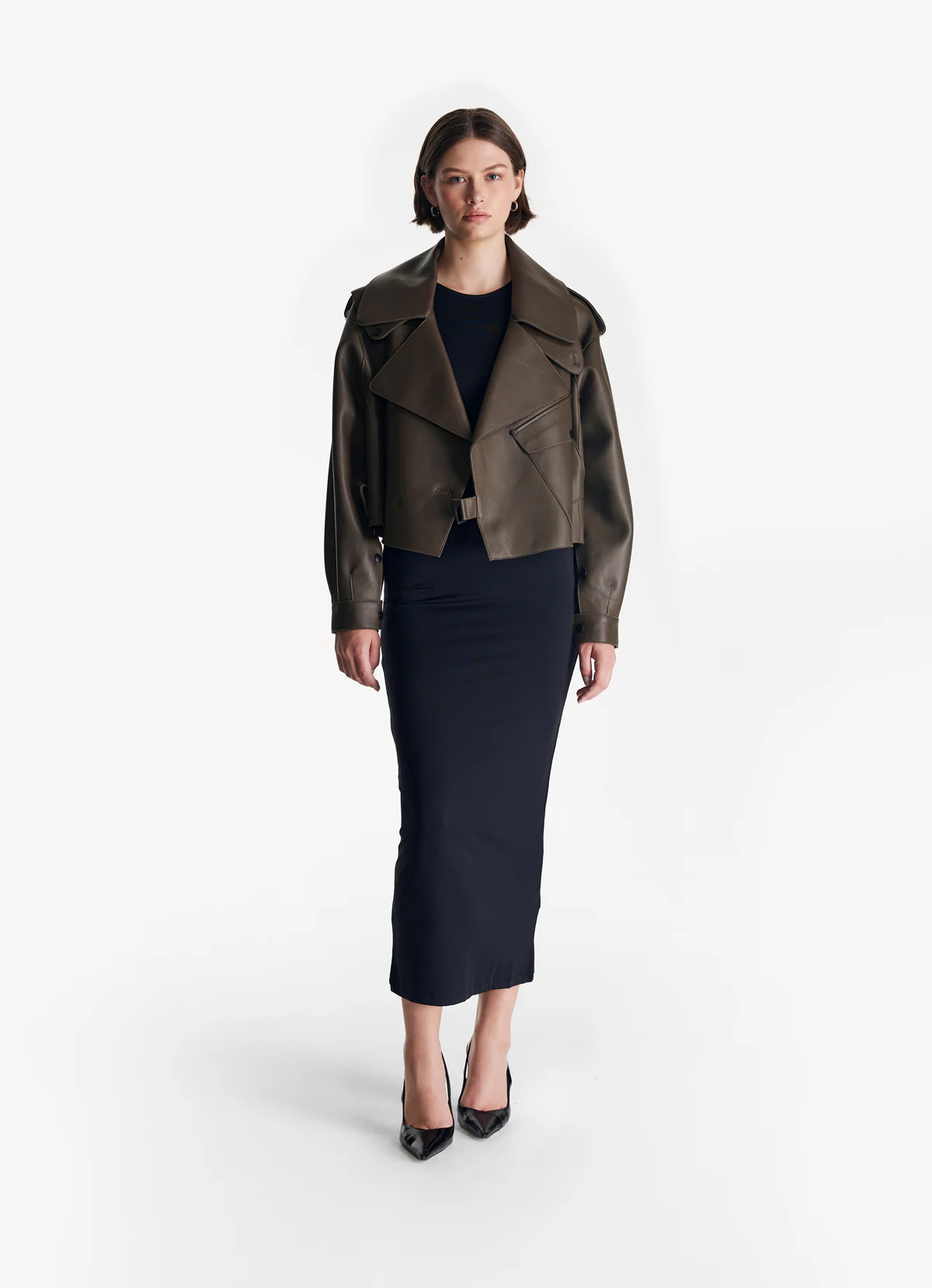 Classic Olive Green Oversized Leather Jacket | DE SAVARY LONDON