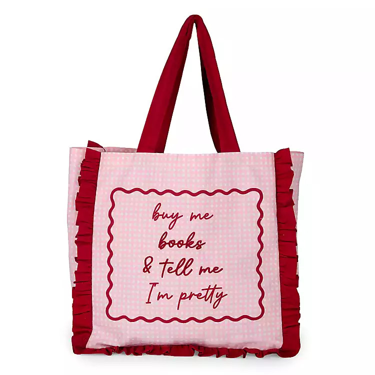 New! Pink Ruffle Book Canvas Tote | Kirklands