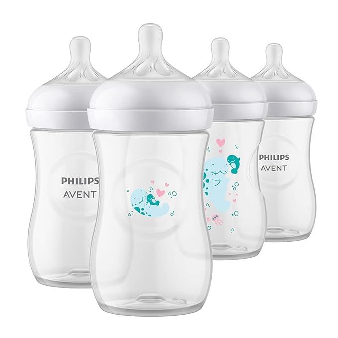 Philips AVENT Natural Baby Bottles with Natural Response Nipple, with Manatee Design, 9oz, 4pk, S... | Amazon (US)