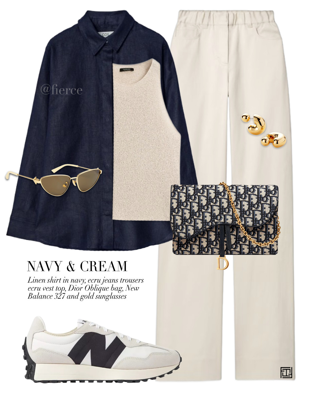 Navy blue linen shirt ecru denim trousers Dior Oblique bag New Balance 327 casual comfy outfit 

 #LTKspring 

#LTKluxury #LTKstyletip