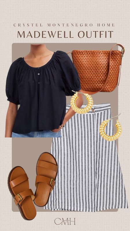 Sandals. Casual summer outfit. Love these slide sandals in leather and puffed sleeves. Paired with the handwoven leather tote bag, it’s understated and classic.

#LTKxMadewell #LTKActive #LTKfindsunder100