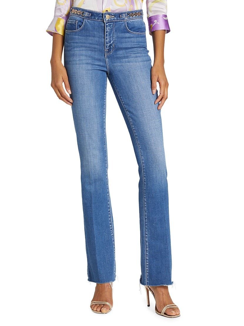 Ruth High-Rise Chain-Embellished Straight Jeans | Saks Fifth Avenue
