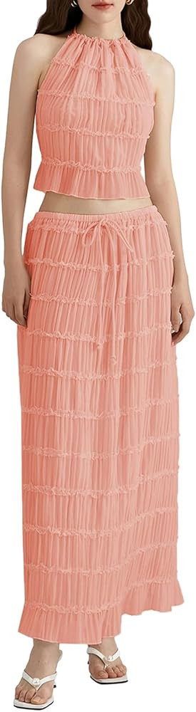 Women Y2K Skirt Set Outfits Strapless Crop Top Bodycon Midi Skirt Dress Sexy 2 Piece Knit Outfits... | Amazon (US)