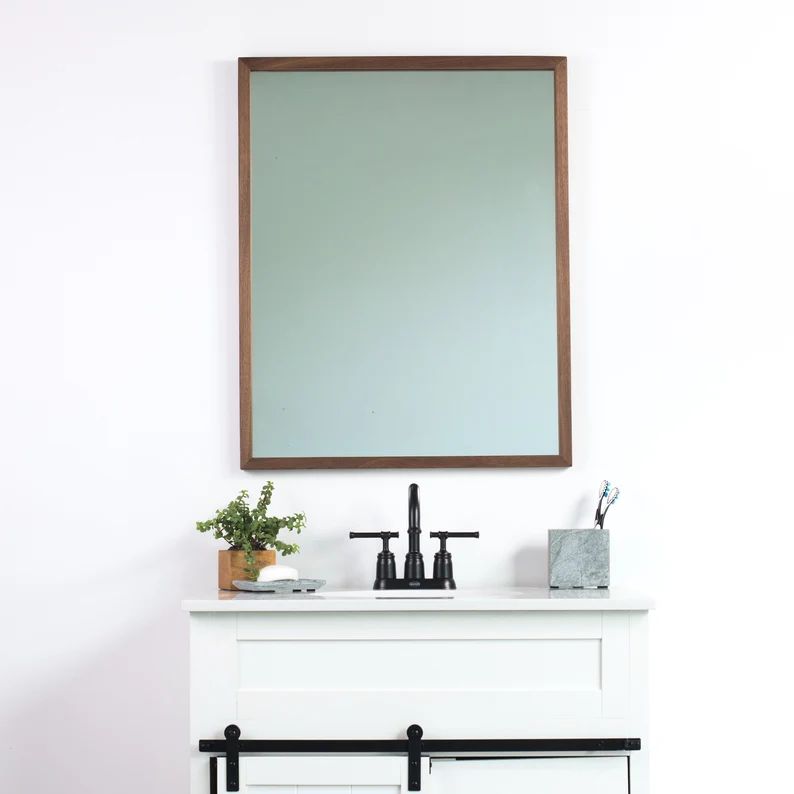 Brown Walnut Wall Mirror, Thin, Wall Mirror, Modern, Rustic, Farmhouse, Minimalist, Bathroom Mirr... | Etsy (US)
