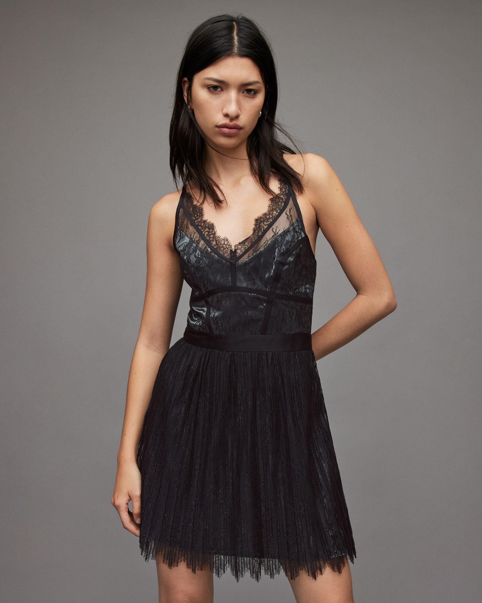 AllSaints Alani Lace Mini Dress, , Black, Size: 16 | AllSaints CA
