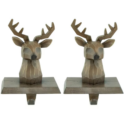 Northlight Set of 2 Brown Reindeer Head Christmas Stocking Holders 5.75" | Target