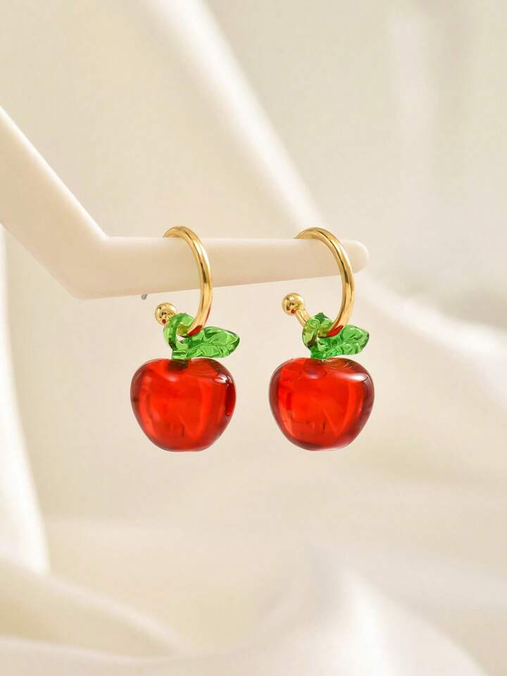 1pair Red Mini Apple Shaped Cute Earrings, Suitable For Daily Wear For Women | SHEIN