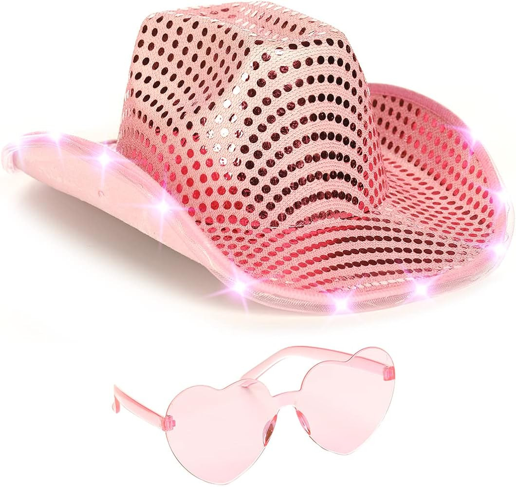 Funcredible Light Up Cowboy Hat and Glasses - Sparkly Disco Cowgirl Hat - Sequin Cowboy Hat for W... | Amazon (US)
