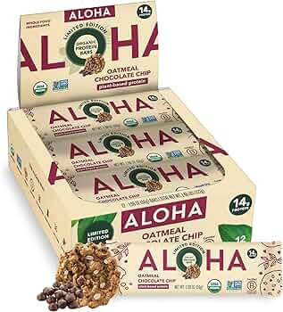 ALOHA Organic Plant Based Protein Bars - Oatmeal Chocolate Chip - 12 Count, 1.9oz Bars - Vegan Sn... | Amazon (US)