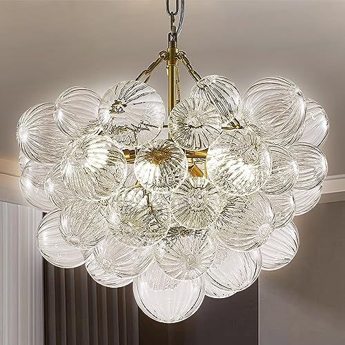Bubble Glass Chandelier Pendant Lights Fixture Dia 24" Round Swirled Clear Blown Glass Ribbed Glo... | Amazon (US)