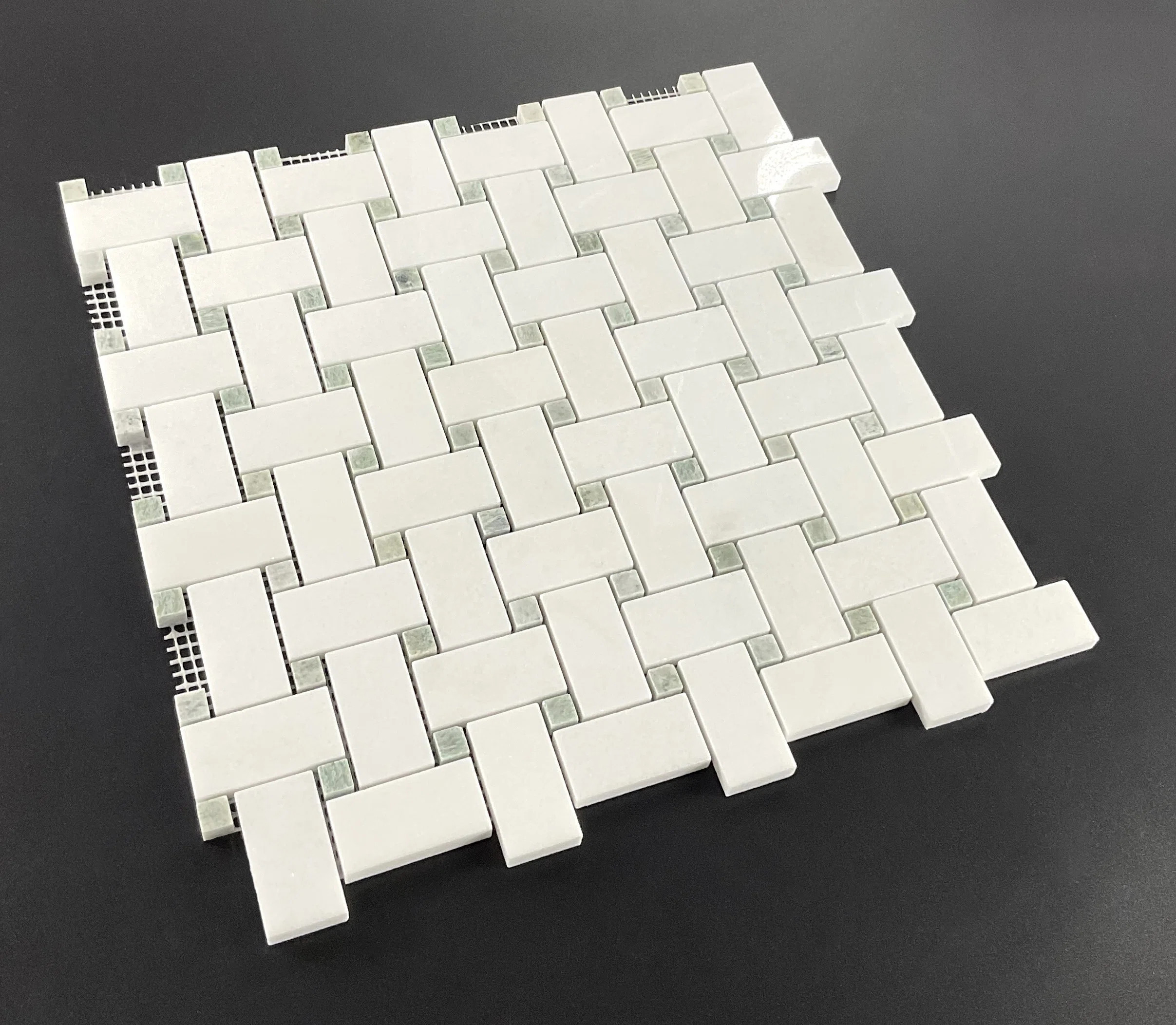 Thassos White 1" x 2" Basketweave with Ming Green Dot Mosaic Wall & Floor Tile | Wayfair North America