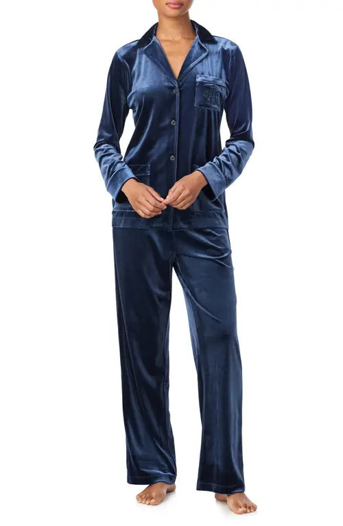 Lauren Ralph Lauren Velour Pajamas in Blue at Nordstrom, Size Medium | Nordstrom