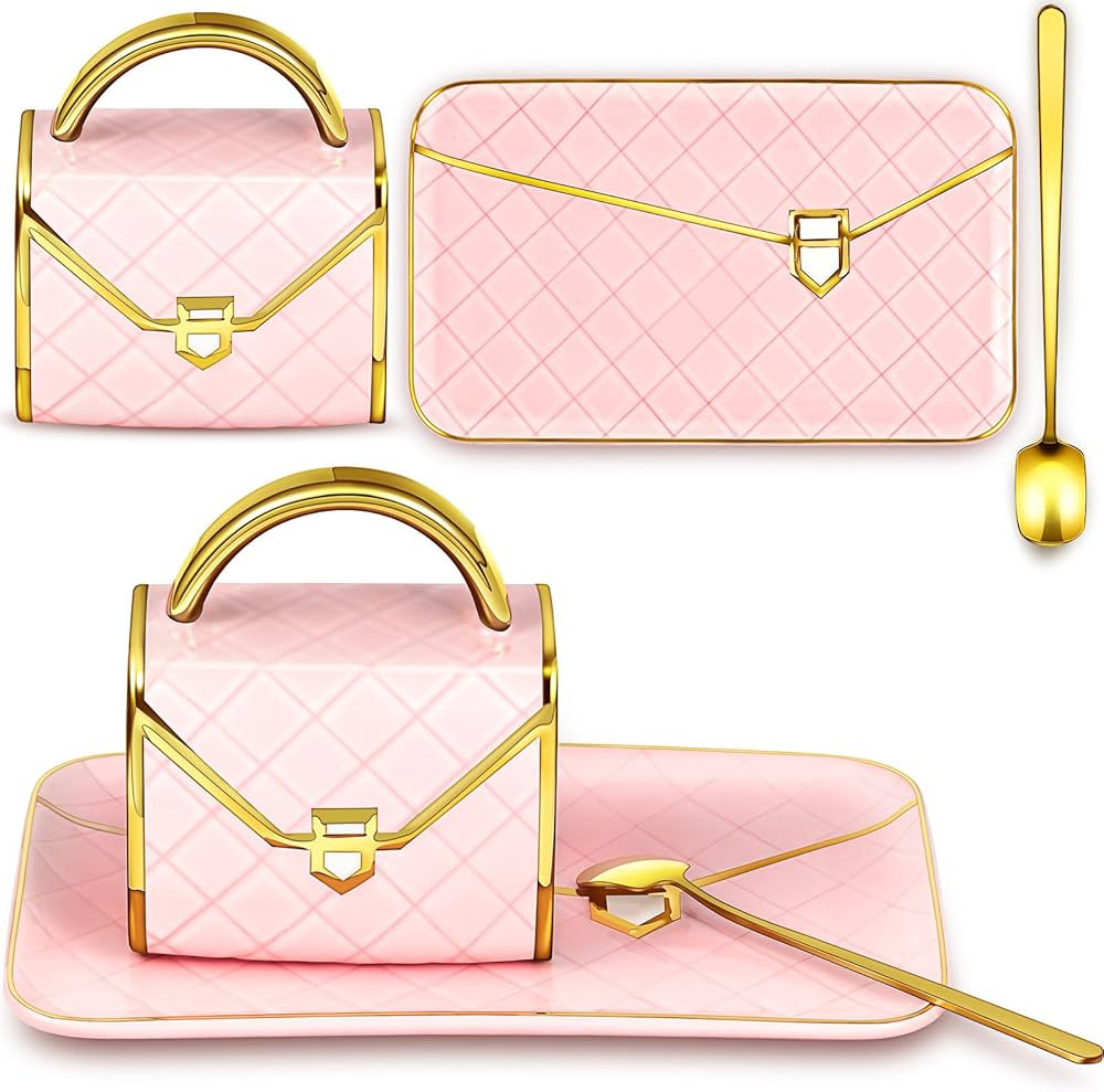 Zubebe Handbag Shaped Mug Purse Coffee Ceramic Mug Set with Spoon and Saucer 10 Oz/ 310 ml Cute C... | Amazon (US)