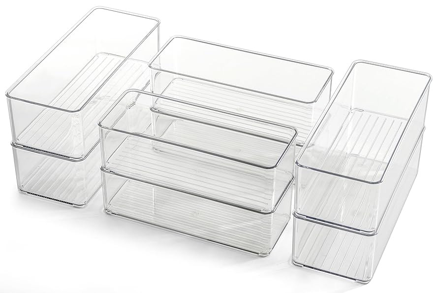 Hudgan 8 Pack Clear Plastic Drawer Organizers Set, Stackable Deep Drawer Organizer for Makeup Van... | Amazon (US)