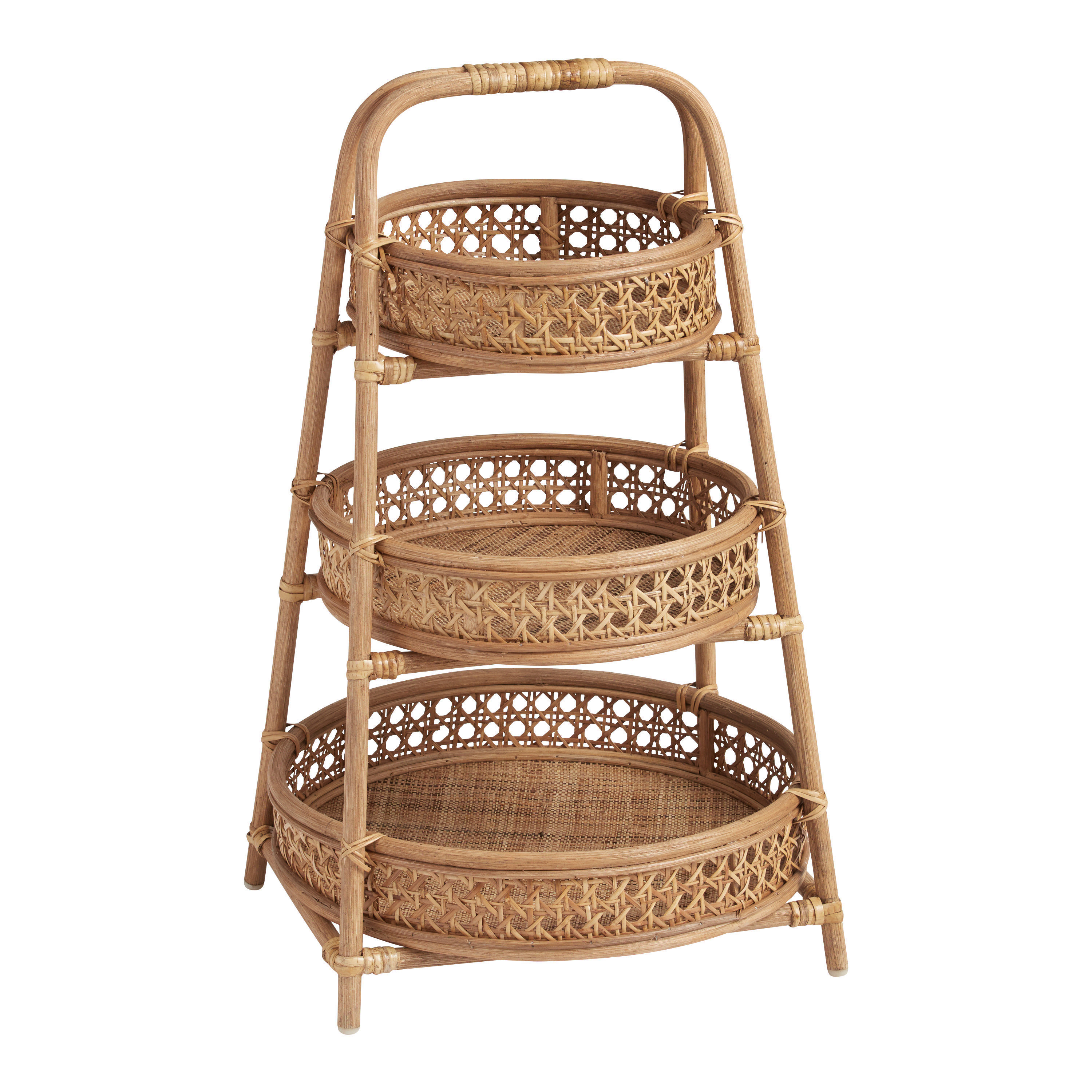 Round Natural Rattan Cane 3 Tier Farrah Storage Tower | World Market
