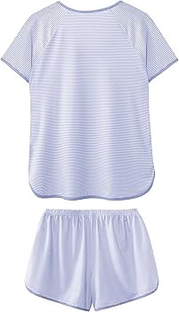 Hilinker Women Striped Pajama Set Short Sleeve Top with Shorts Sleepwear Pjs 2 Piece Lounge Sets | Amazon (US)