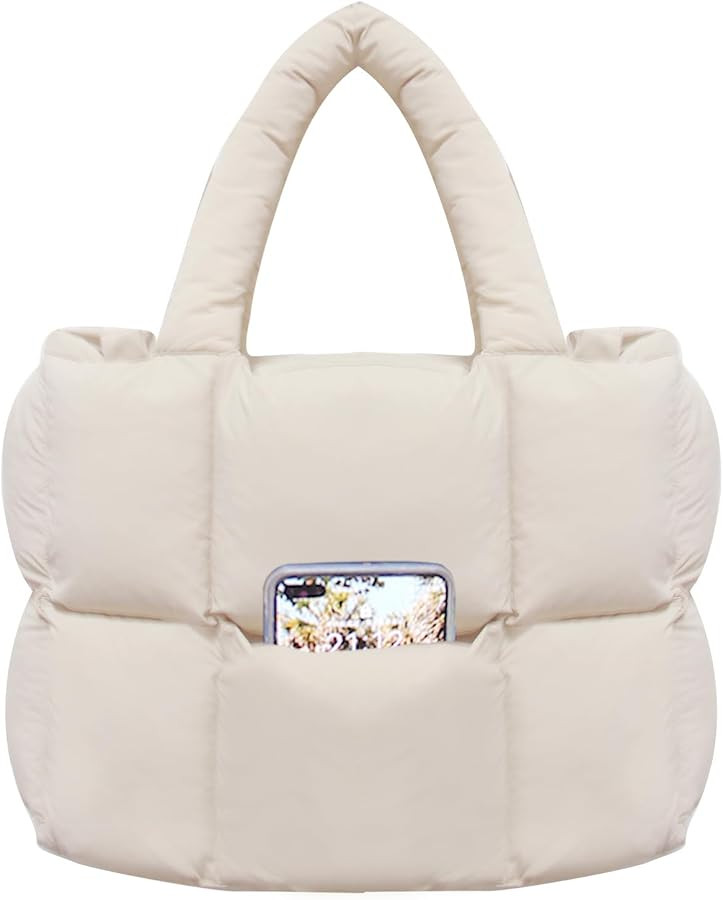 women large puffer purse puffy tote bags dupes light weight handmade nylon bag woven shoulder han... | Amazon (US)
