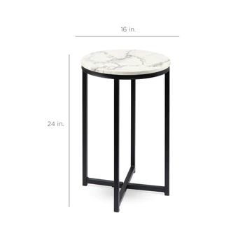 Round Coffee Side Table w/ Faux Marble Top, Metal Frame - 16in | Best Choice Products 