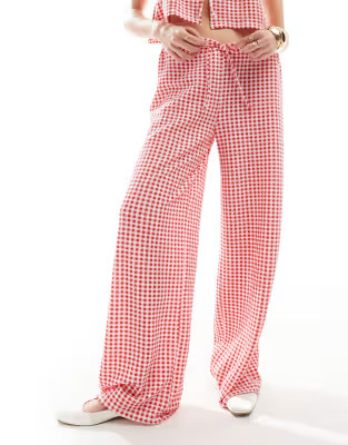 ASOS DESIGN milkmaid tie front top and trouser in red gingham print - MULTI | ASOS (Global)