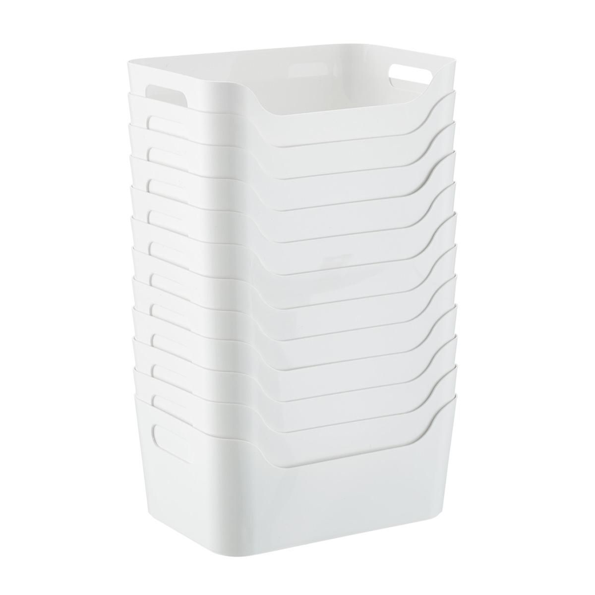 Case of 12 of White Plastic Storage Bins with Handles | The Container Store