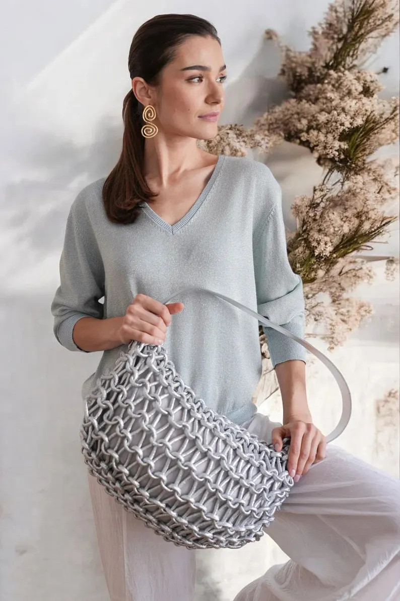 DEBBIE KATZ Wander Sky-blue Sweater – Cotton Cashmere Blend Women’s Lightweight Deep V-neck P... | Etsy (US)