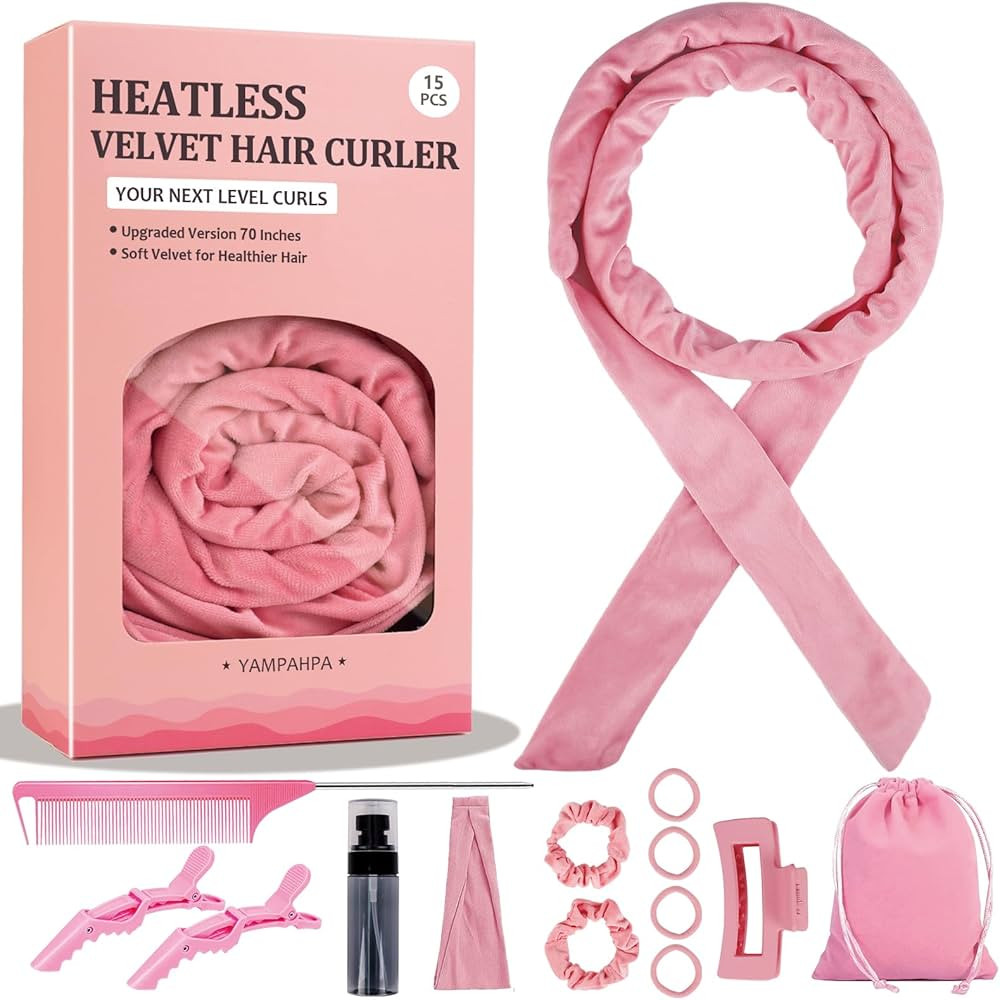 Heatless Curls Overnight Headband, 70'' No Heat Hair Curlers for Medium Long Hair, Pink | Amazon (US)