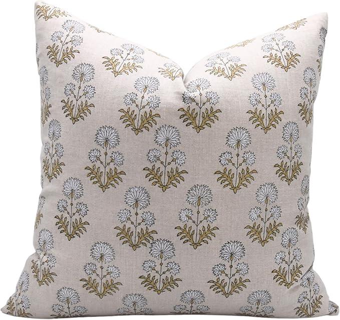 Fabritual Block Print Pure Linen 16x16 Throw Pillow Covers, Handmade Vintage Pillow Covers for So... | Amazon (US)