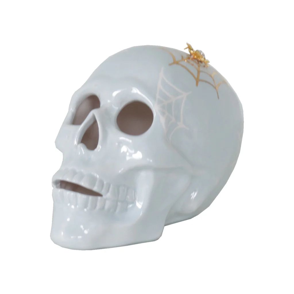 "Mr. Bones and Charlotte" Skull Decor with 22K Gold Accents- Light Blue | Lo Home by Lauren Haskell Designs