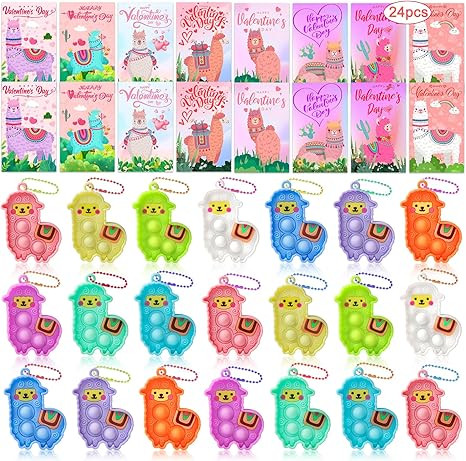 Valentines Day Gifts for Kids, 24 PCS Valentines Day Cards for Kids Classroom with Llama Pop Fidg... | Amazon (US)