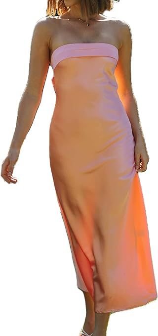 Women Sexy Off Shoulder High Waist Slit Maxi Dress Y2k Sleeveless Bodycon Halter Maxi Dress Night... | Amazon (US)