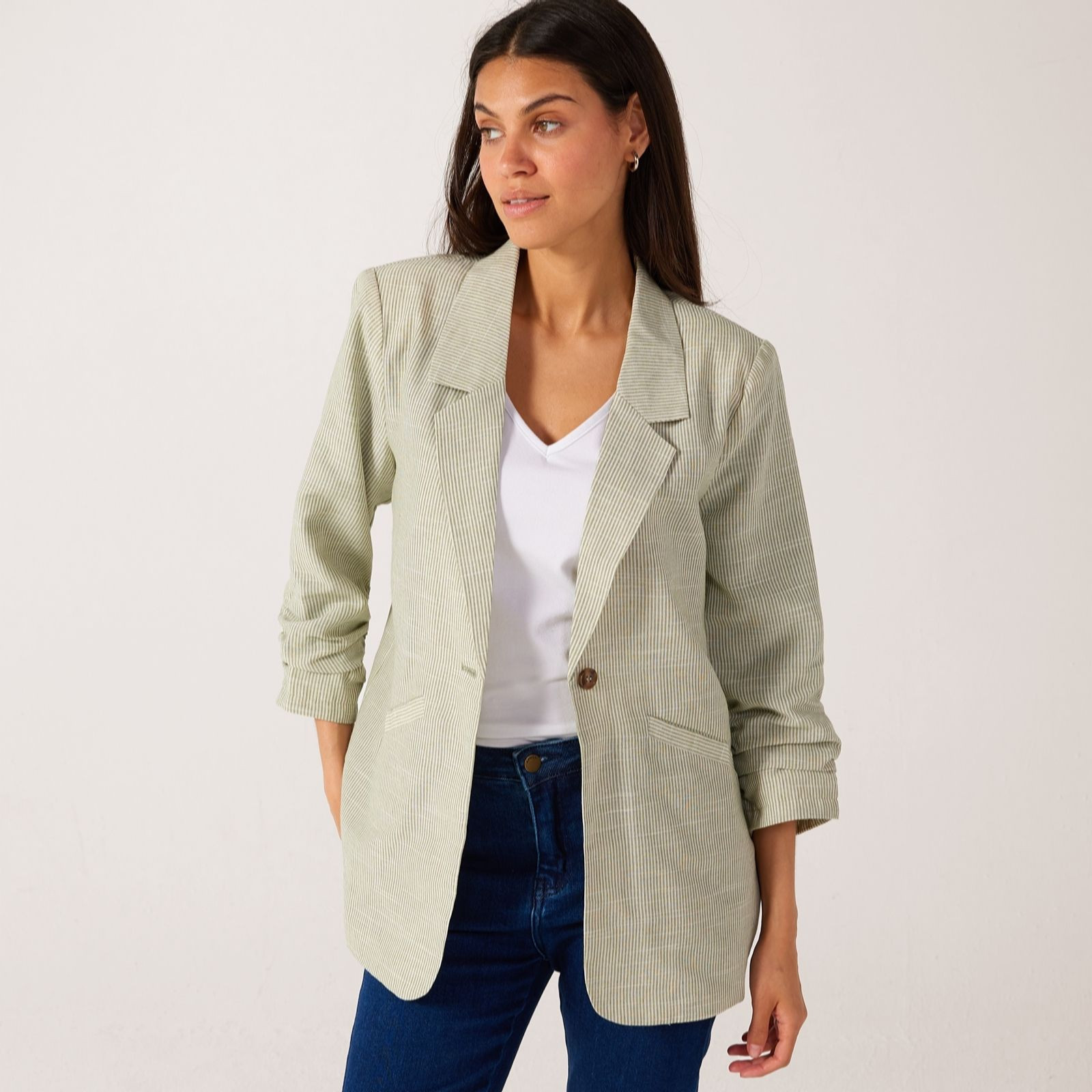 Izabel London Linen Blend Stripe Blazer | QVC UK