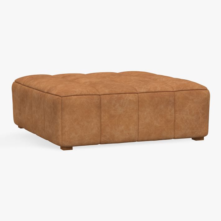 Baldwin Oversized Ottoman, Vegan Leather Caramel, MTO | Pottery Barn Teen