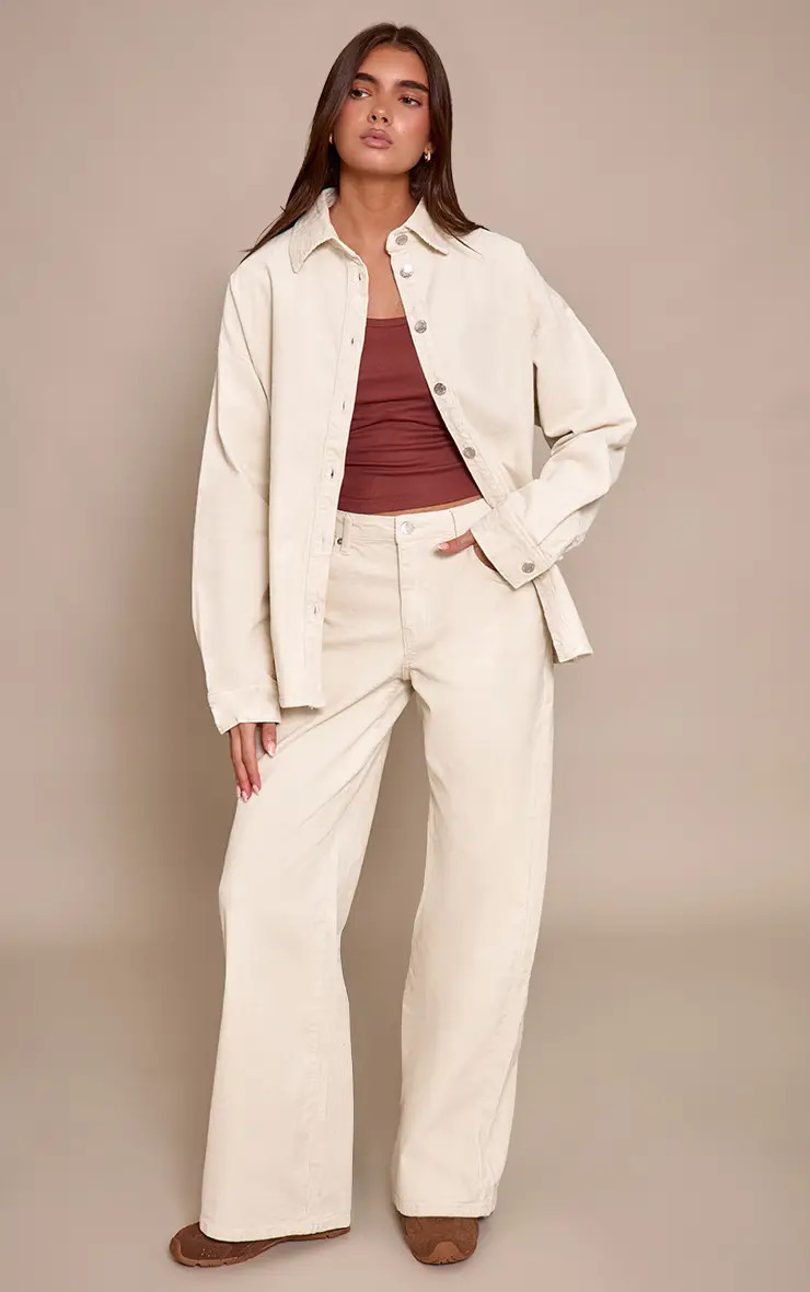 Ecru Cord Wide Leg Jeans | PrettyLittleThing UK