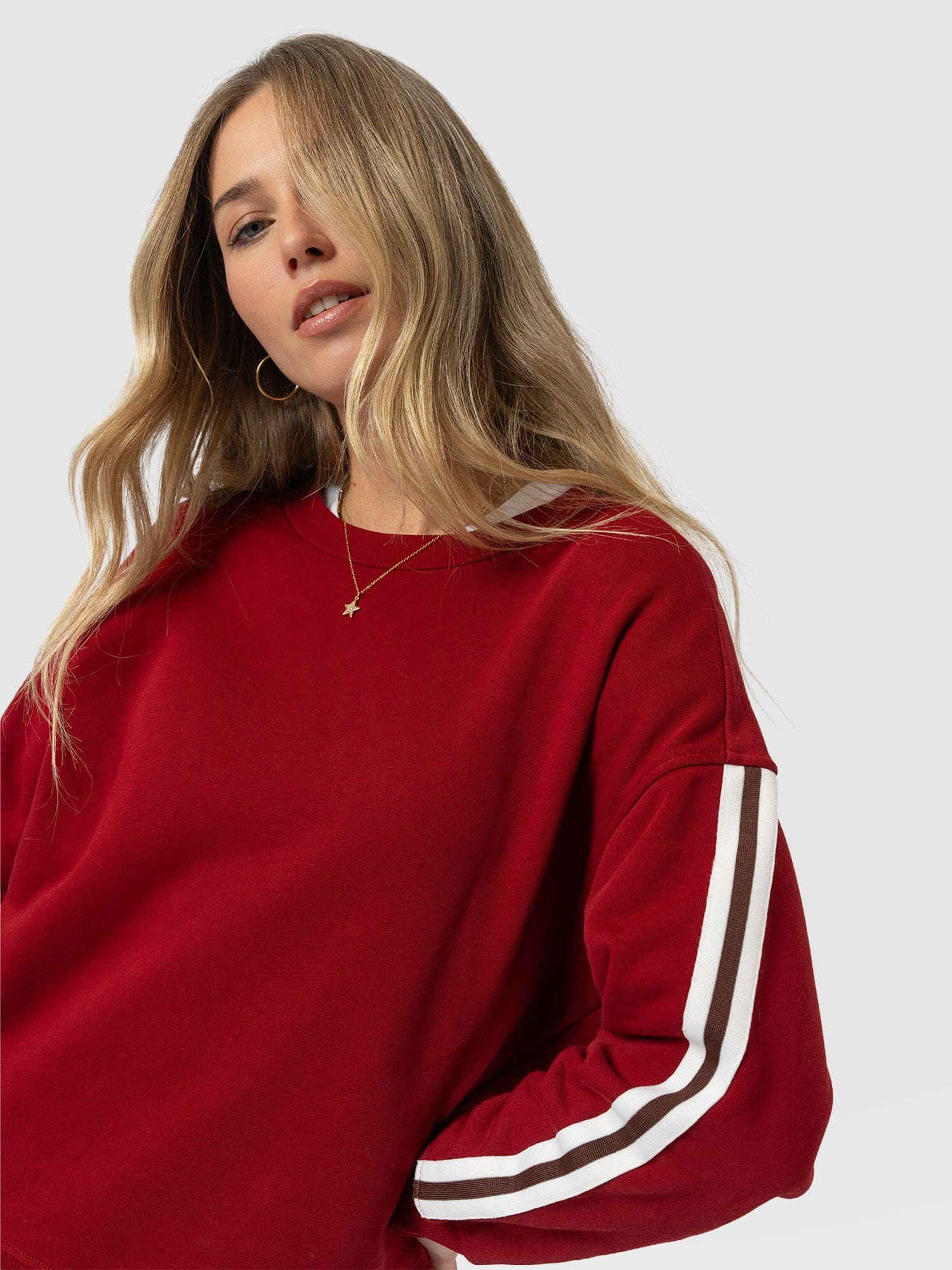 Victory Sweatshirt - Red - Brown Stripe | Saint + Sofia