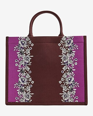 Purple Flower Printed Canvas Tote Bag | Express