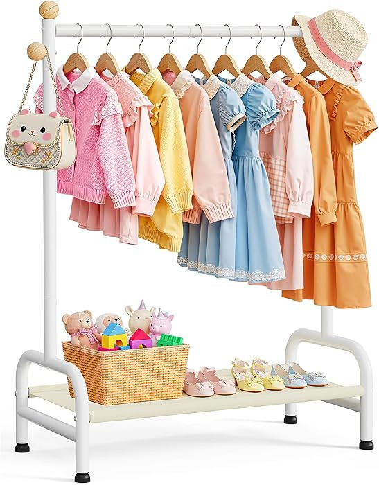 Clothes Rack - Sturdy Metal Kids Clothing Rack with Bottom Storage Shelf & Adjustable Feet, Dress... | Amazon (US)