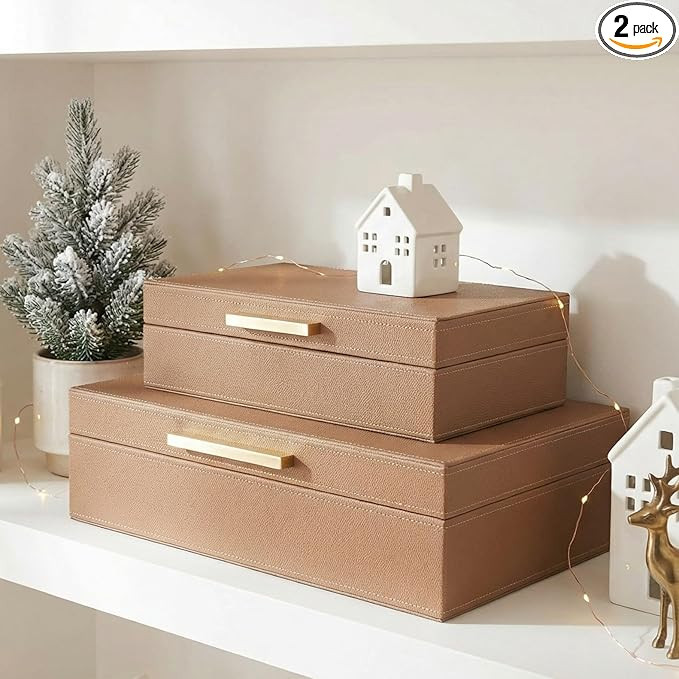 ZICOTO Decorative Storage Boxes with Lids – Set of 2 Beautiful PU Leather Organizer Bins for Yo... | Amazon (US)