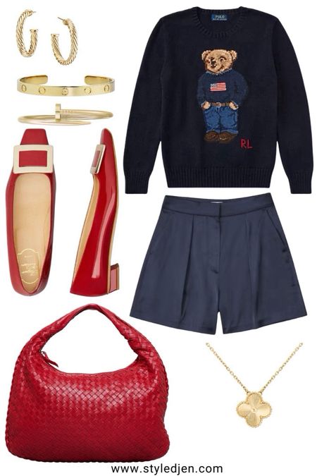 Fall outfit idea - navy silk shorts, Ralph Lauren bear sweater, red flats




#LTKSeasonal #LTKfindsunder100 #LTKstyletip