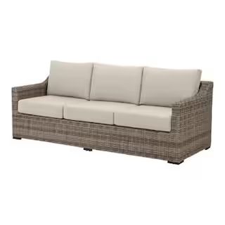 Home Decorators Collection Kingsbrook Commercial Wicker Outdoor Couch with Removable Tan Cushions... | The Home Depot