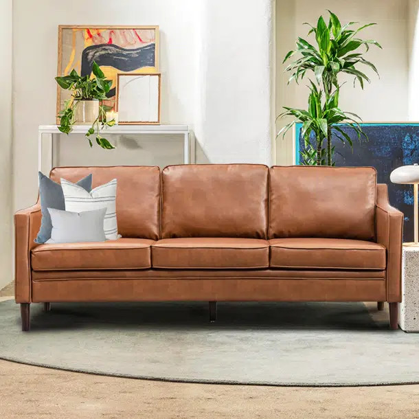 Jannae 80" Vegan Leather Upholstered Square Arm Sofa | Wayfair North America
