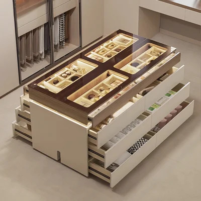 47.24" Modern Minimalist Walk-in Closet Jewelry Cabinet, Tempered Glass Jewelry Display with LED Light, Double-Side Storage Chest of Drawers | Wayfair North America