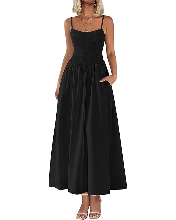 PRETTYGARDEN Women's Smocked Maxi Dresses 2026 Summer Sundress Casual Spaghetti Strap Swing A Lin... | Amazon (US)