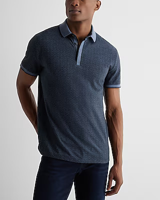 Diamond Print Tipped Collar Jacquard Polo | Express