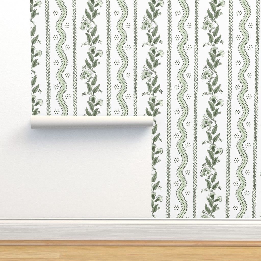Kennepunkport Green on White Emma Stripe | Spoonflower