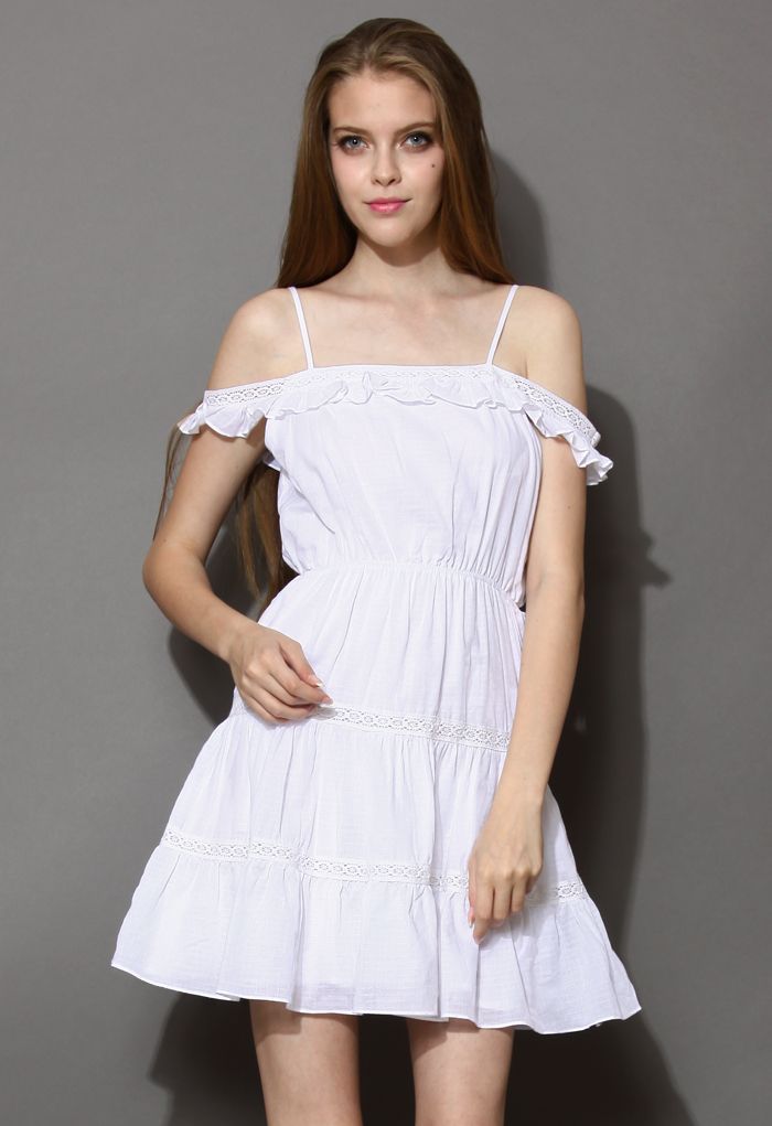 Cotton White Lace Trimmed Off-Shoulder Dress | Chicwish